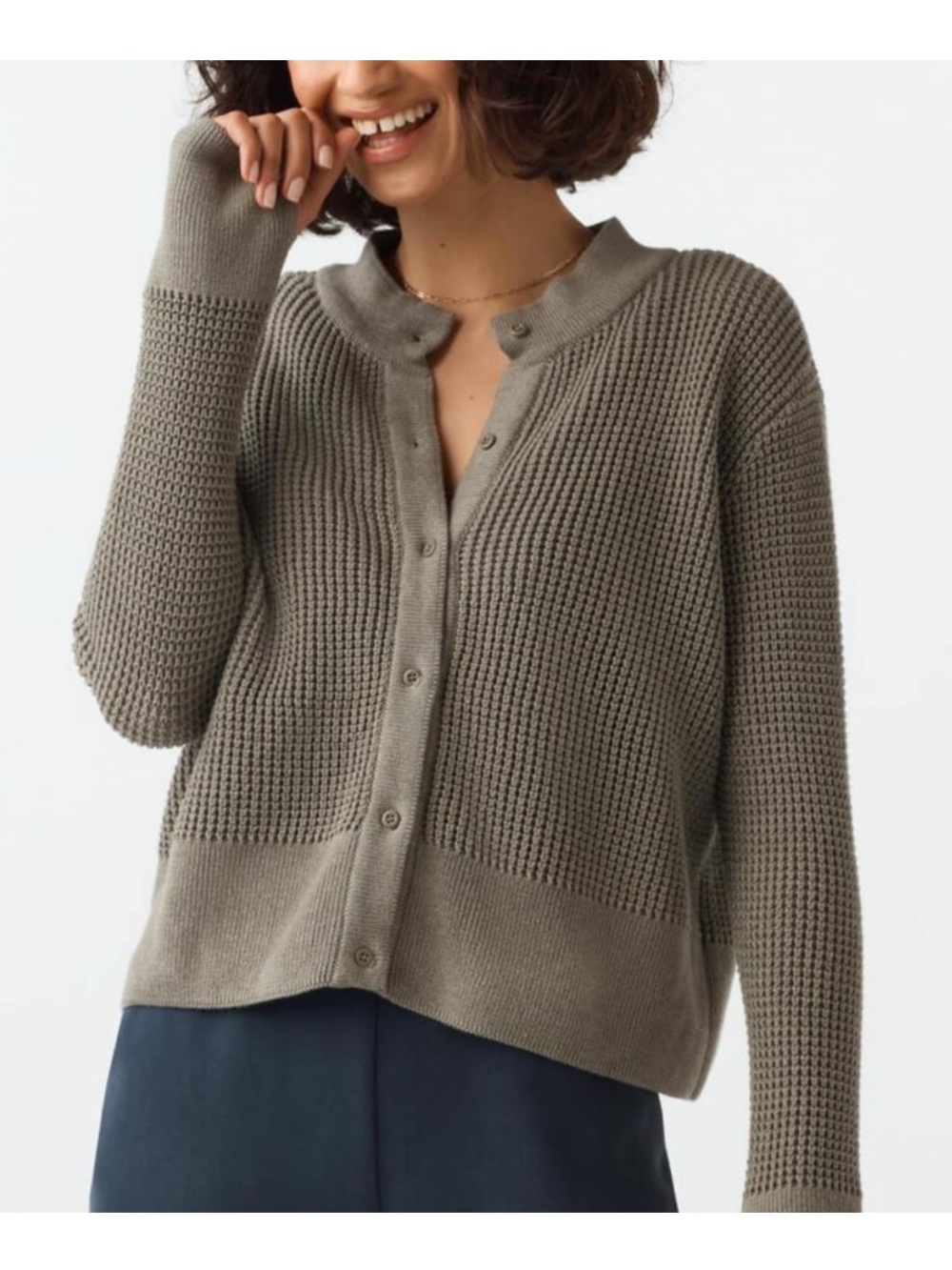 VETTA Waffle-Knit Button Cardigan